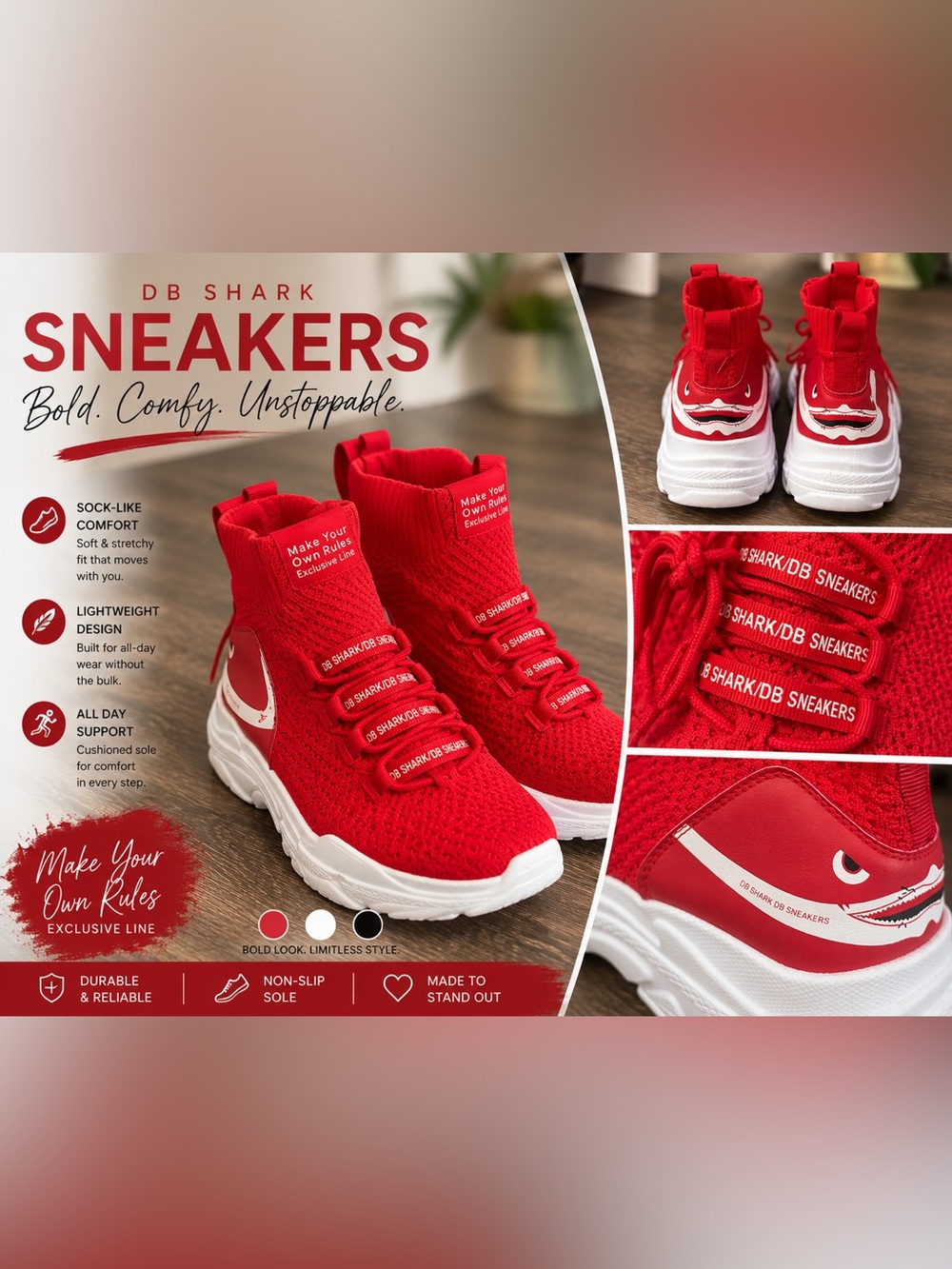 Mens Red Shark MLO Prototype Knit High-Top Sneakers